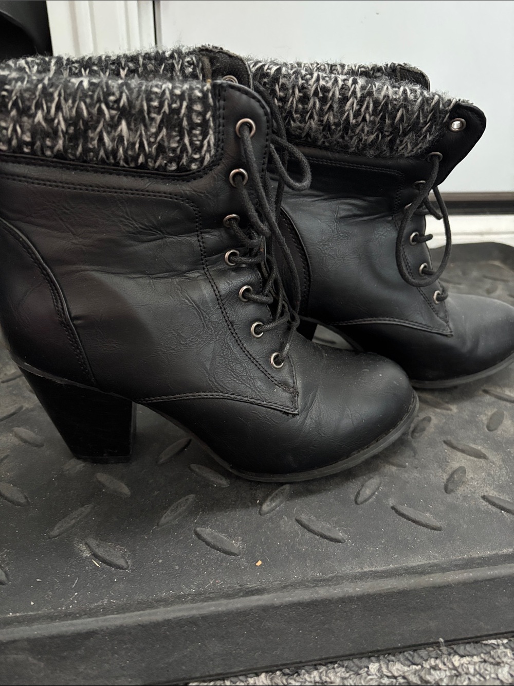 Women's Black Faux-Fur Lace-Up Ankle Boots